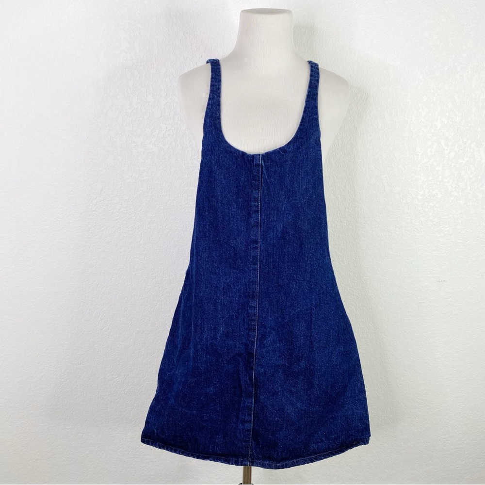 Zara Dark Wash Blue Jean Denim Overall Pinafore Mini Dress